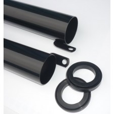 KRYTY PŘEDNÍHO TLUMIČE S GUMAMI (PLÁŠTĚ) - PÁR - ČERNÝ LAK - (DÉLKA 232MM) - ČZ 175/487 + 125/488 + 250/471,485 + 350/472